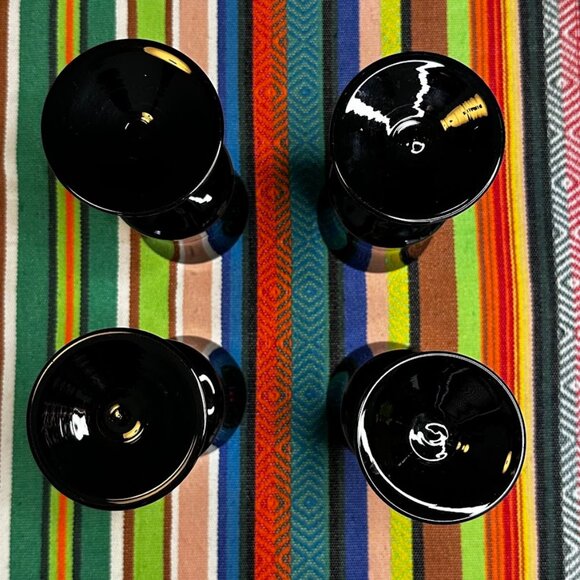 Zbigniew Horbowy Design 4 Black Glass Wine Goblets Vintage MCM Poland 1970s - Picture 12 of 12